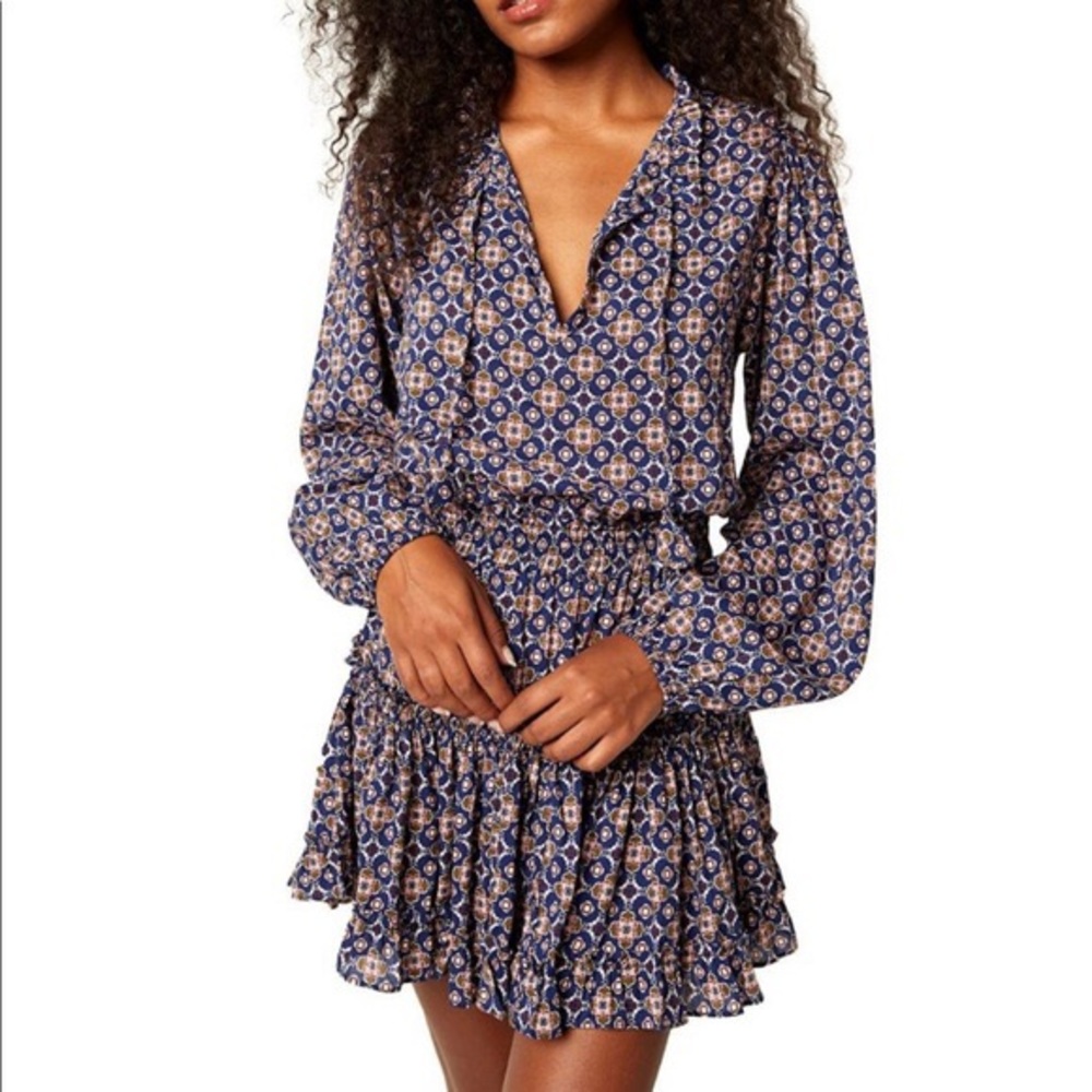 Misa Los Angeles Lorena Tile smocked mini dress, Size M